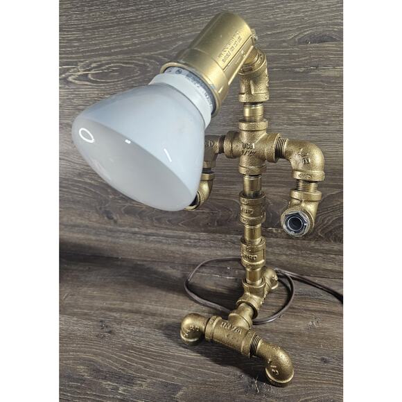 Industrial Steampunk Pipe Lamp Handmade Brass Fittings Desk Light Vintage Style - Picture 3 of 10